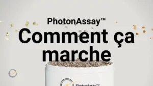 Video thumbnail with text "PhotonAssay™ Comment ça marche" over an image of a sample jar with ore