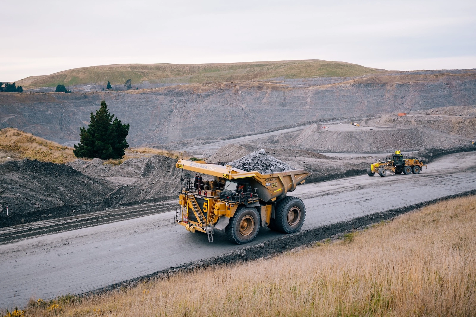 Haul truck transporting ore at OceanaGold's Macraes Gold Mine in New Zealand