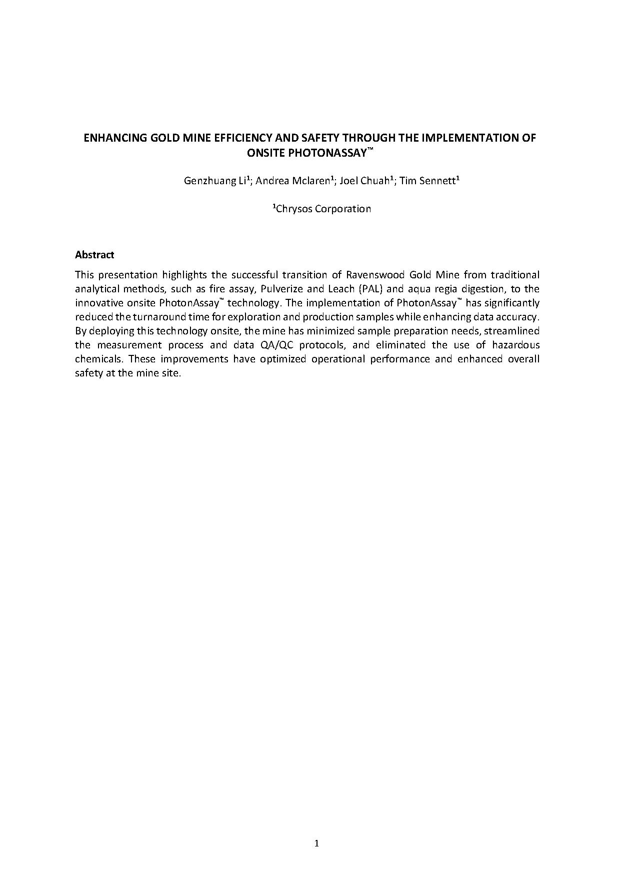 Enhancing Gold Mine Efficiency and Safety Through the Implementation of Onsite PhotonAssay™ — page 1