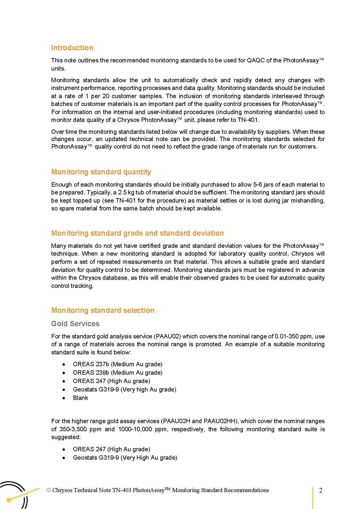 TN-403 Chrysos PhotonAssay™ Monitoring Standard Recommendations — page 3