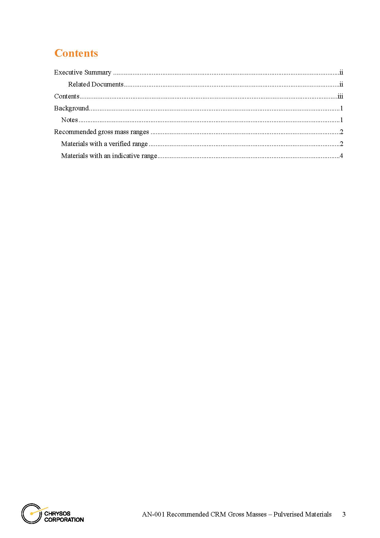 AN-001 Recommended CRM Gross Masses – Pulverised Materials — page 3