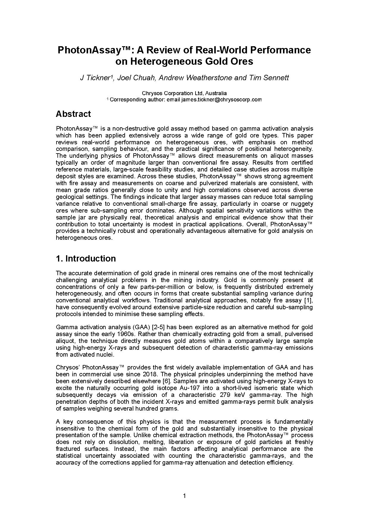 PhotonAssay™: A Review of Real-World Performance on Heterogeneous Gold Ores — page 1