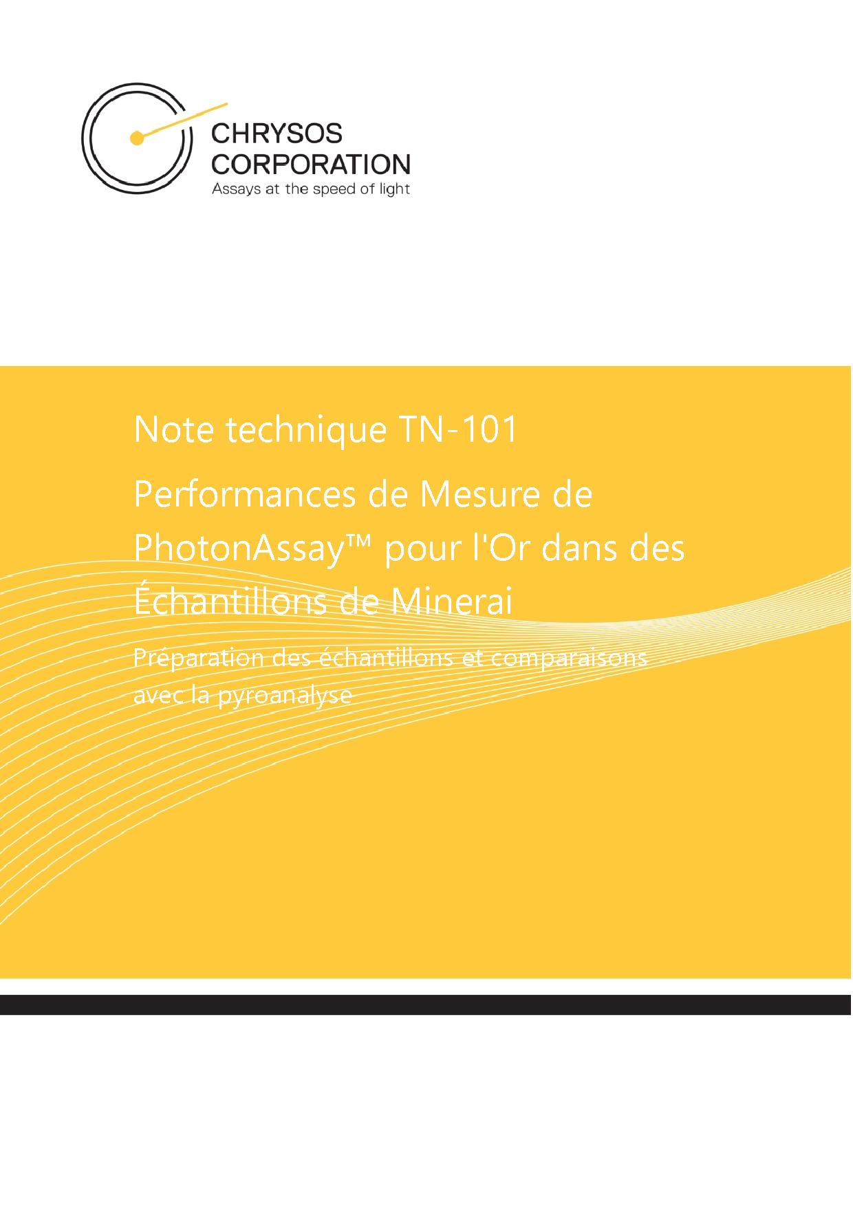 TN-101 Performances de Mesure de PhotonAssay™ pour l’Or dans des Echantillons de Minerai — page 1