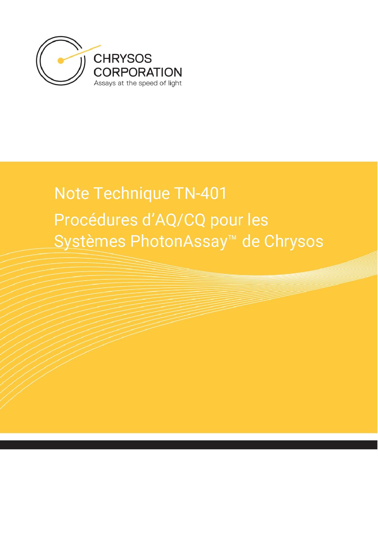 TN-401 Procédures dAQ-CQ pour les Systèmes PhotonAssay™ de Chrysos — page 1