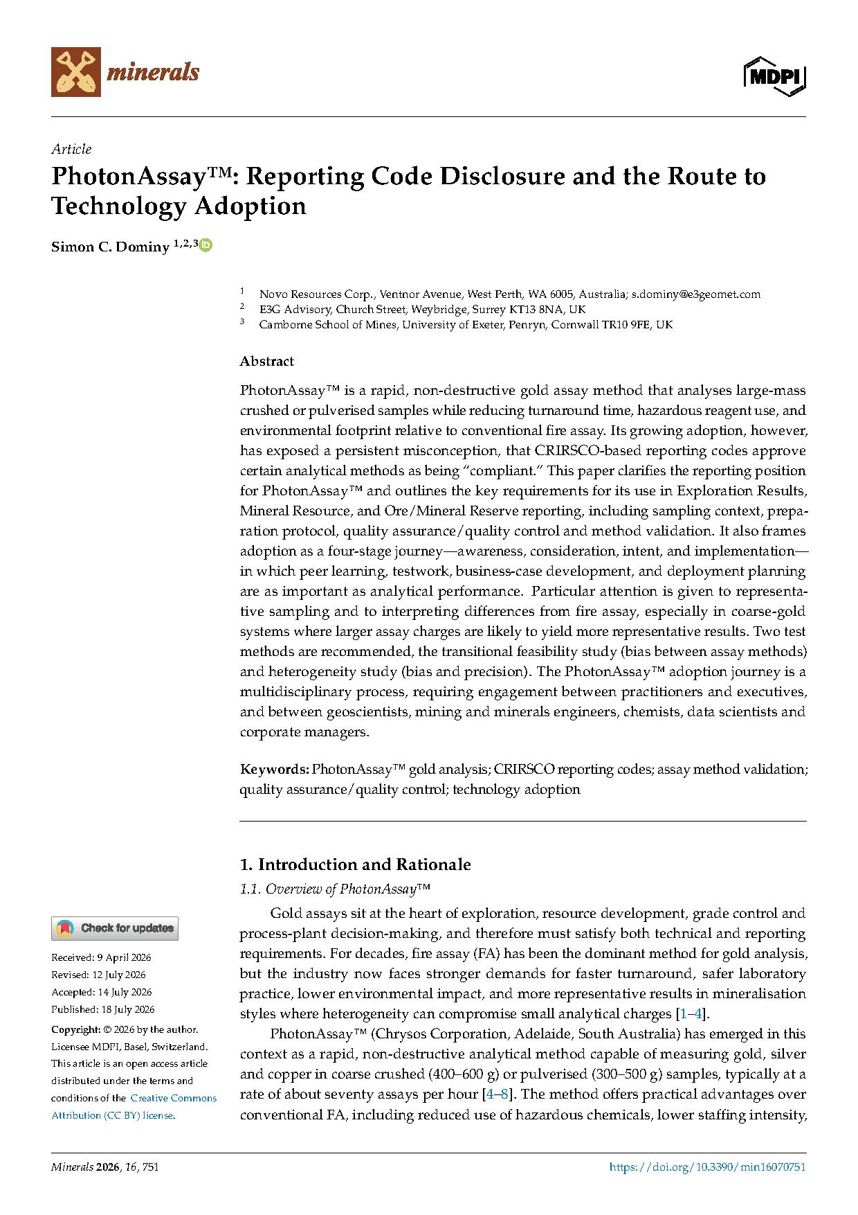 PhotonAssay™: Reporting Code Disclosure and the Route to Technology Adoption — page 1