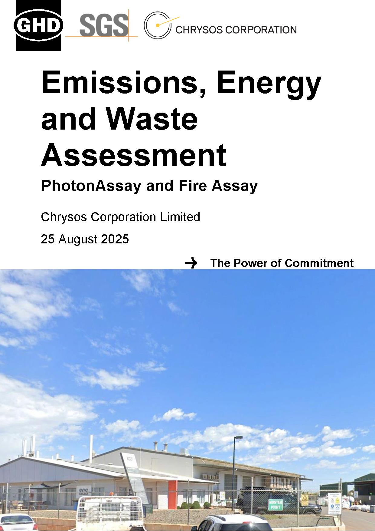 GHD | SGS | Chrysos PhotonAssay™ – Emissions, Energy and Waste Assessment for Assay Technology — page 1