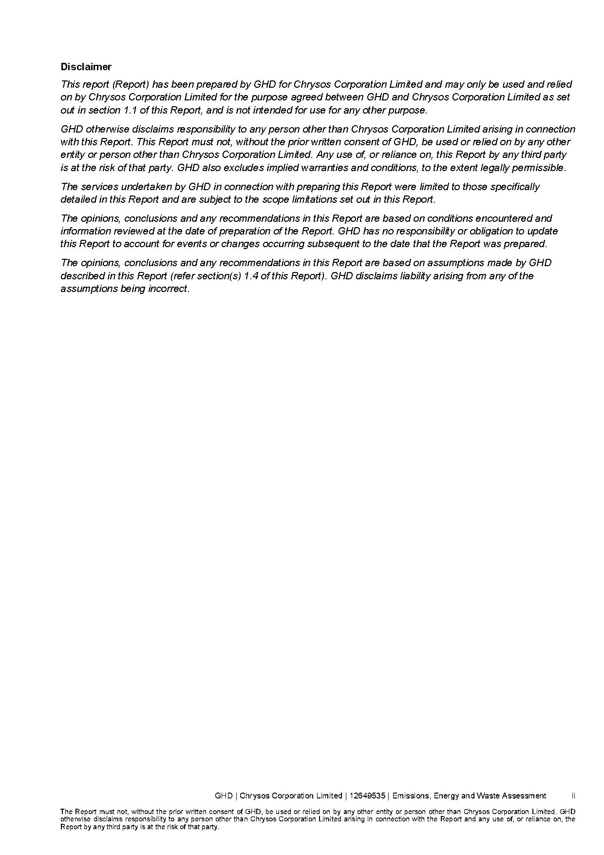 GHD | SGS | Chrysos PhotonAssay™ – Emissions, Energy and Waste Assessment for Assay Technology — page 3